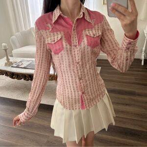 Y2K 2005 Banana Republic Floral Pink Western Blouse